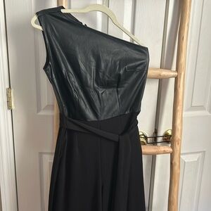 One shoulder jumpsuit faux leather